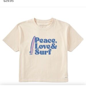 Life Is Good Cream Tee with Blue and Pink Print